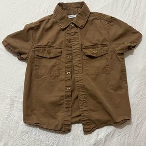 Kids Tan Button Down Shirt Casual Summer 100% Cotton